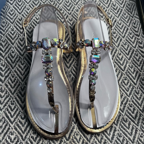 Rose gold flat sandals with gemstones - Picture 3 of 16